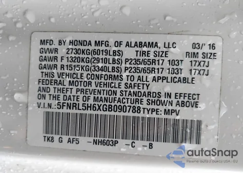 2016 Honda Odyssey Ex-L из США, поврежденный, VIN 5FNRL5H6XGB090788